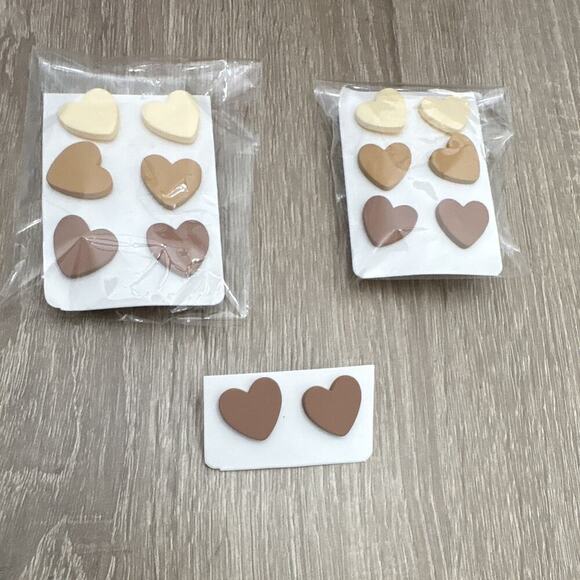 Unbranded Jewelry - Plastic Heart Stud Earrings Set, Multiple Pairs, Brown, Lobe, No Stone